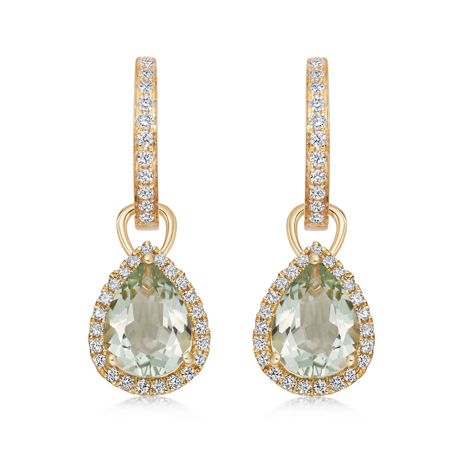 18ct Yellow Gold 0.28ct Diamond & Green Amethyst Drop Earrings image