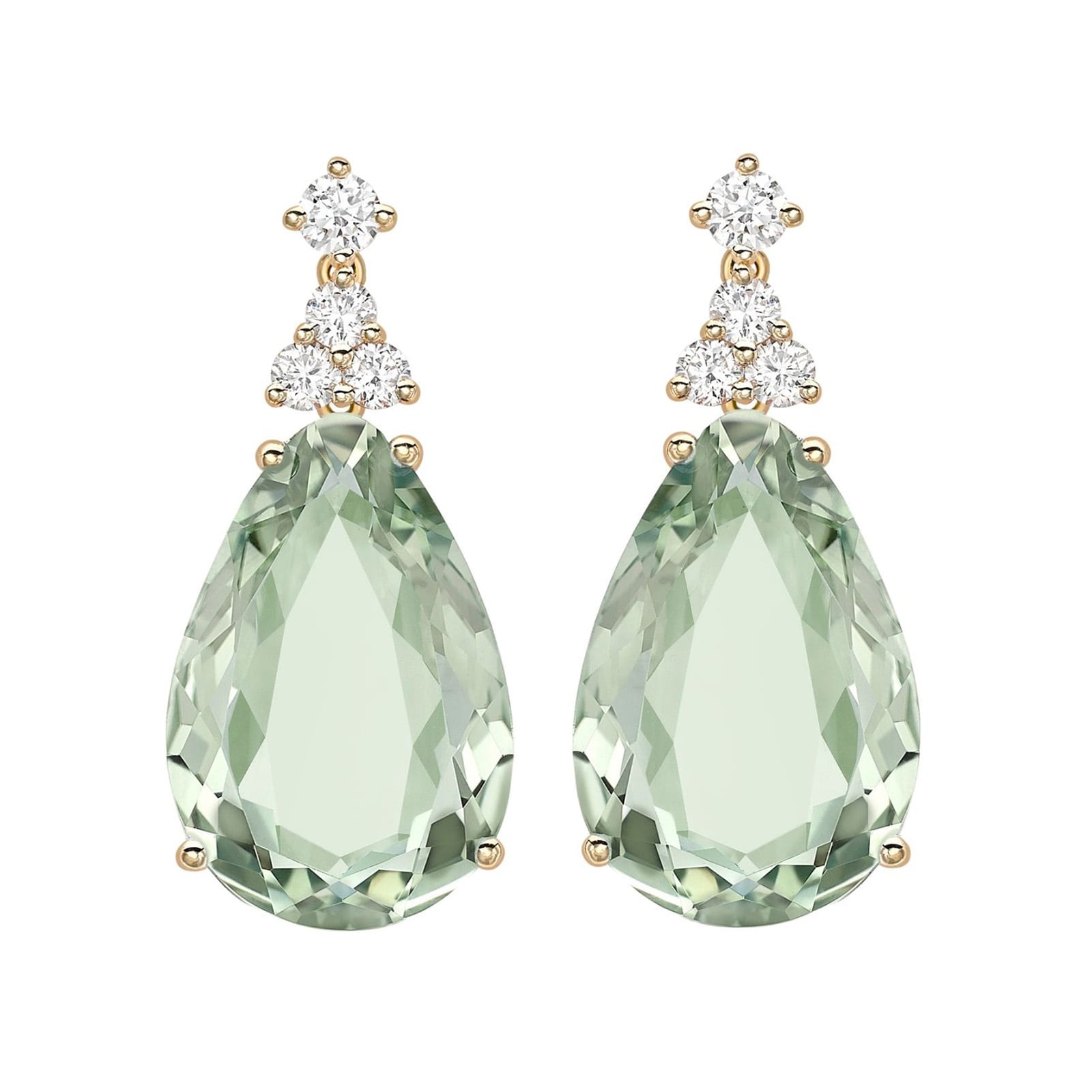 18ct Yellow Gold 0.31ct Diamond & Green Amethyst Earrings image