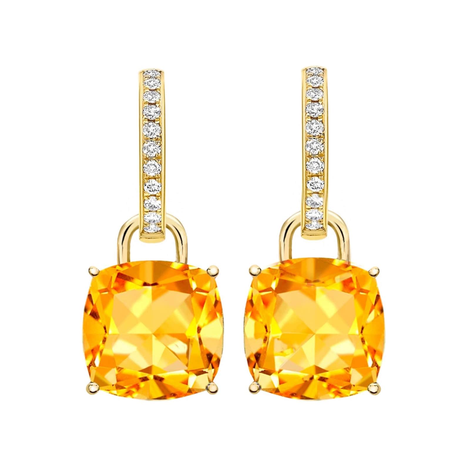18ct Yellow Gold 0.13ct Diamond & Citrine Cushion Drop Earrings
