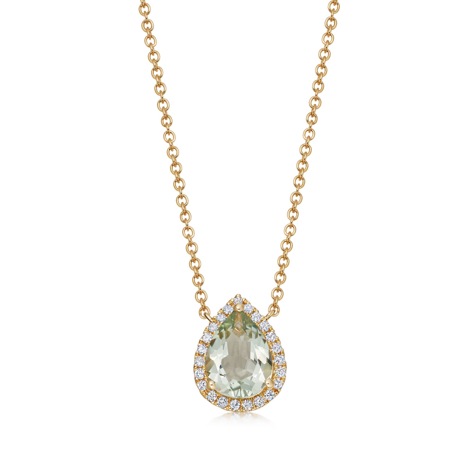 18ct Yellow Gold 0.09ct Diamond & Green Amethyst Necklace image