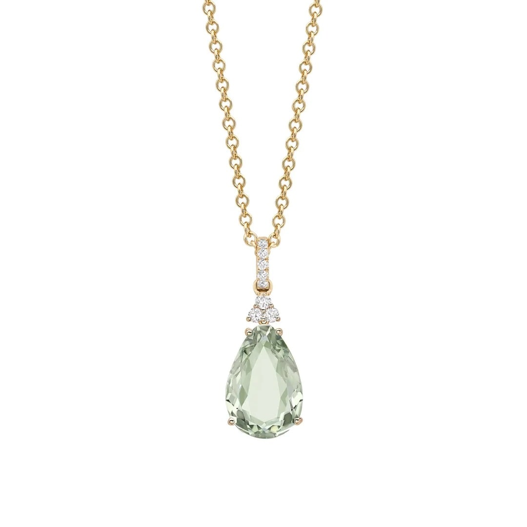 18ct Yellow Gold 0.16ct Diamond & Green Amethyst Pendant