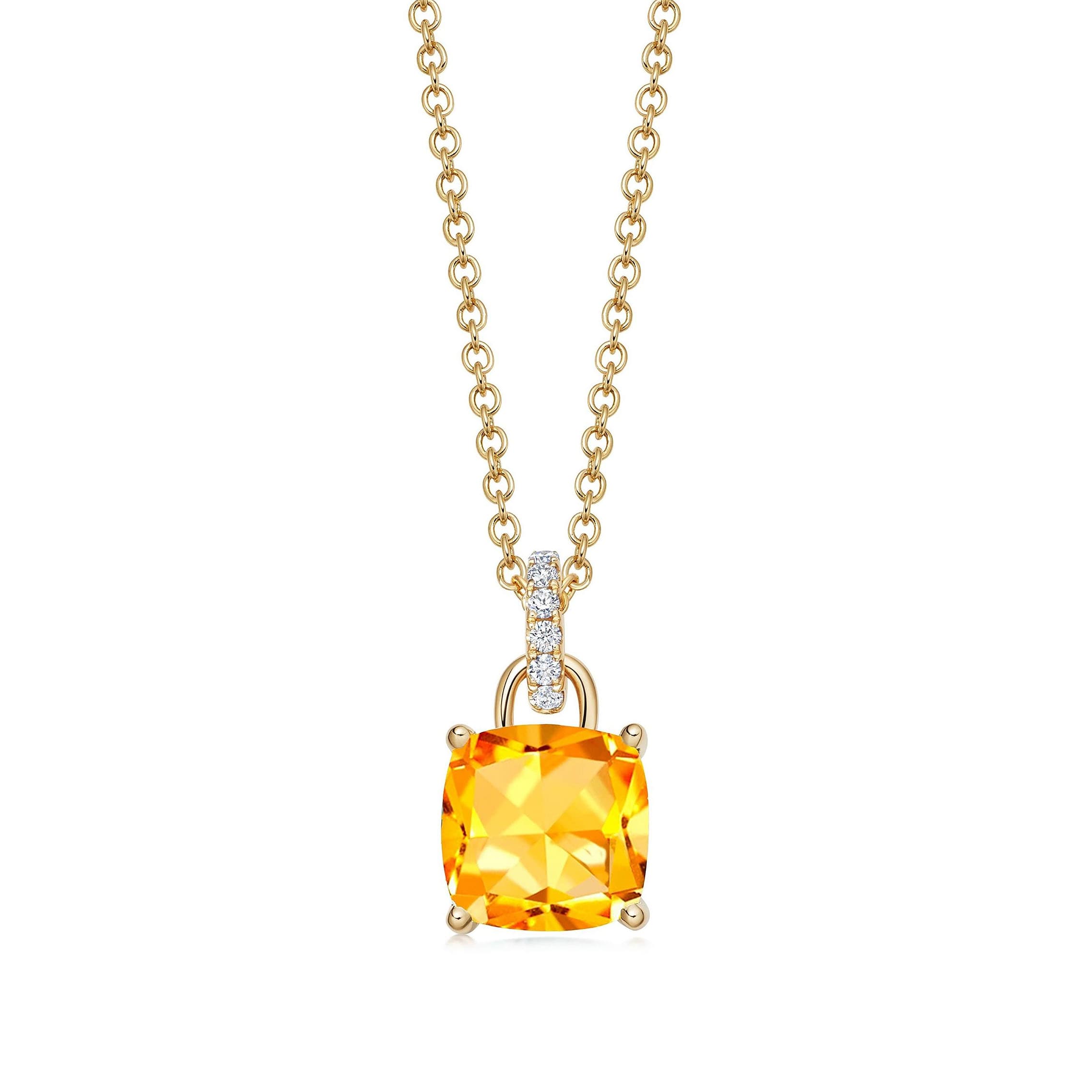 18ct Yellow Gold 0.10ct Diamond & Citrine Cushion Pendant