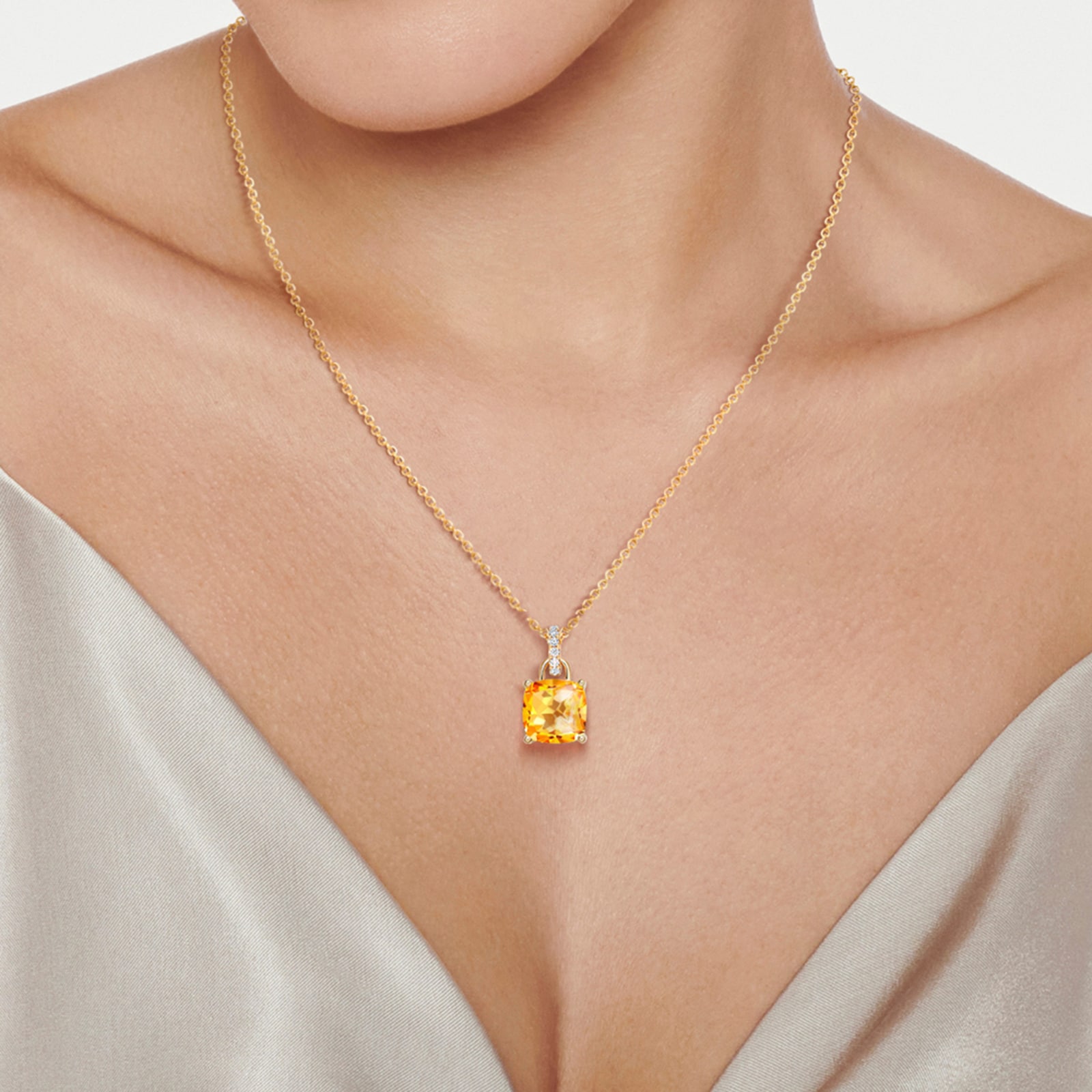 Kiki McDonough 18ct Yellow Gold 0.10ct Diamond & Citrine Cushion Pendant