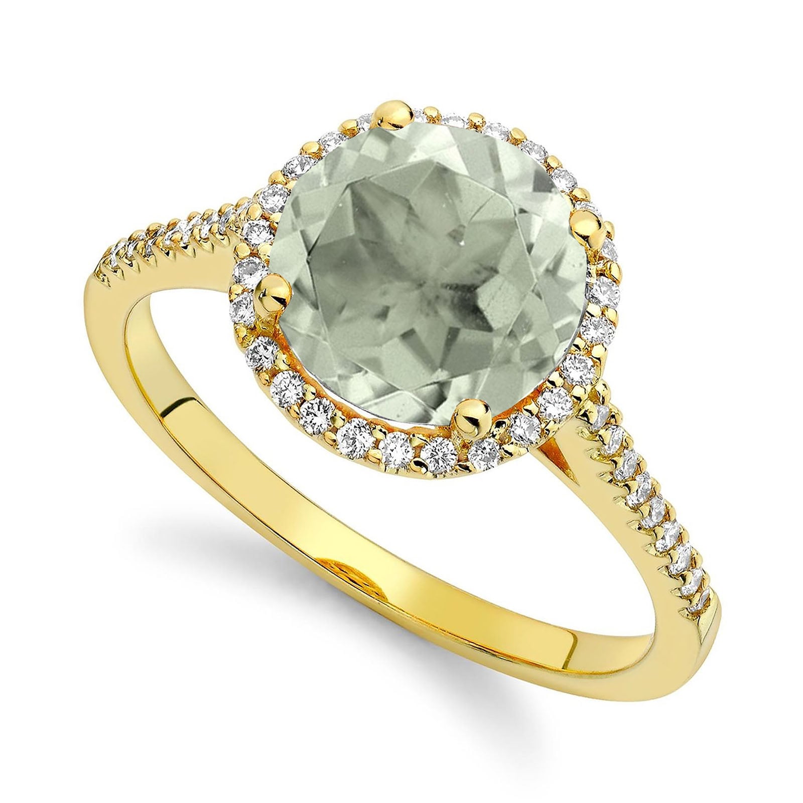 18ct Yellow Gold 0.25ct Diamond & Green Amethyst Ring