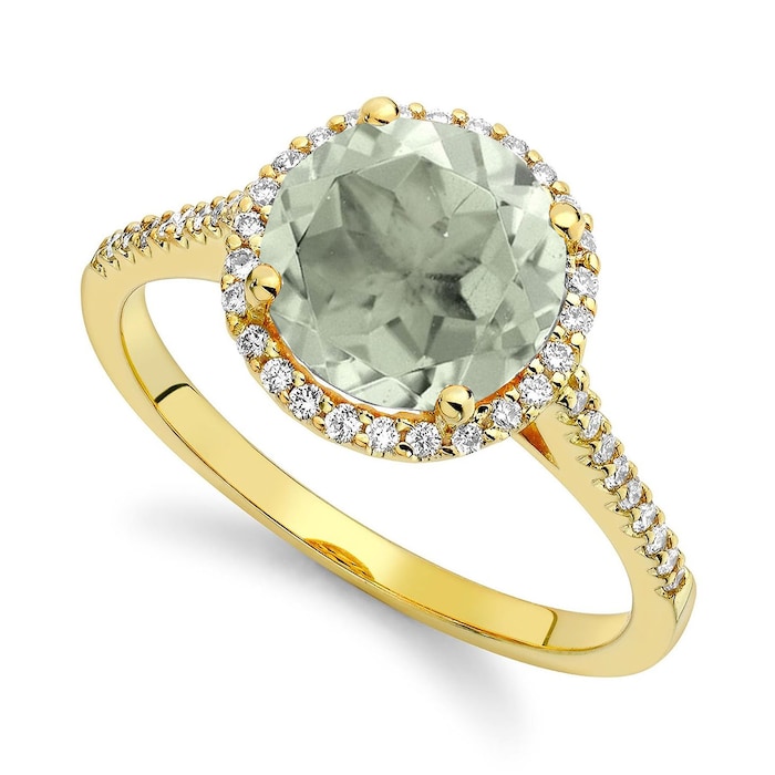 Kiki McDonough 18ct Yellow Gold 0.25ct Diamond & Green Amethyst Ring