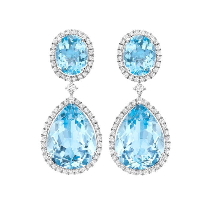 Kiki McDonough 18ct White Gold 1.31ct Diamond & Blue Topaz Oval Drop Earrings