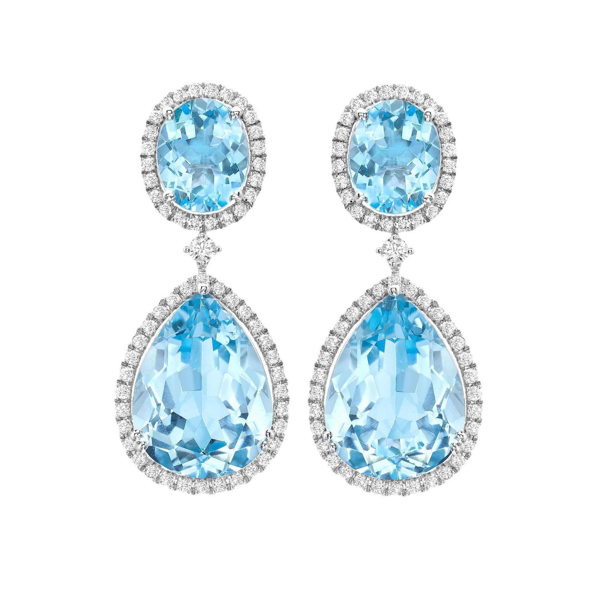 Kiki McDonough 18ct White Gold 1.31ct Diamond & Blue Topaz Oval Drop Earrings