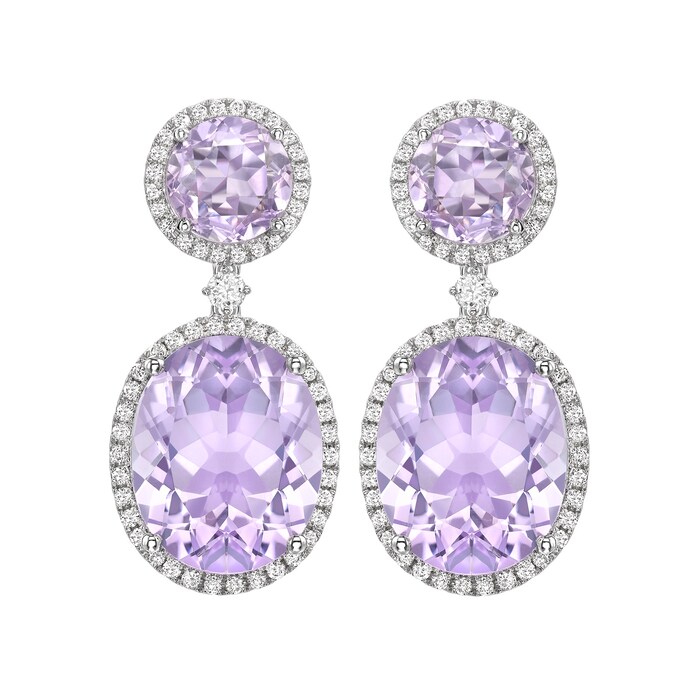 Kiki McDonough 18ct White Gold 0.78ct Diamond & Lavender Amethyst Drop Earrings