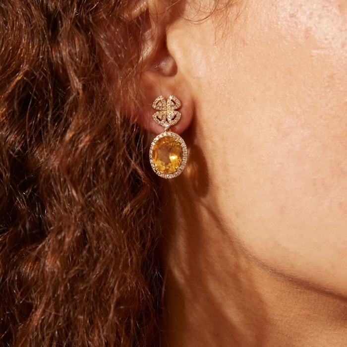 Kiki McDonough 18ct Yellow Gold 0.83ct Diamond & Citrine Drop Earrings