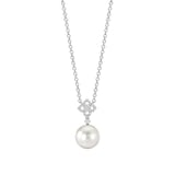 Kiki McDonough 18ct White Gold 0.16ct Diamond Flower & Pearl Necklace