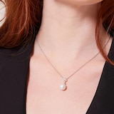 Kiki McDonough 18ct White Gold 0.16ct Diamond Flower & Pearl Necklace