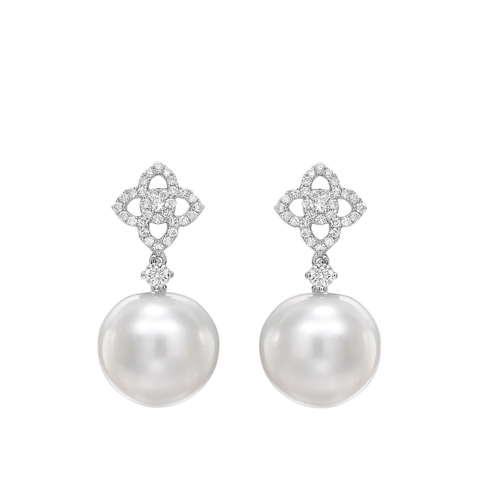 Kiki McDonough 18ct White Gold 0.30ct Diamond Flower & Pearl Drop Earrings