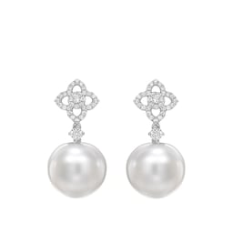 37940152 - 18ct White Gold 0.30ct Diamond Flower & Pearl Drop Earrings