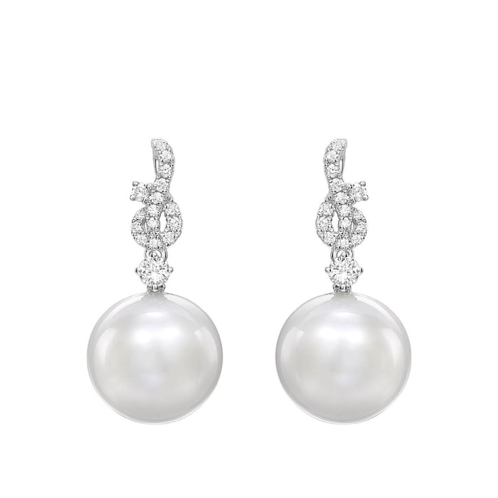 Kiki McDonough 18ct White Gold 0.25ct Diamond & Pearl Drop Earrings