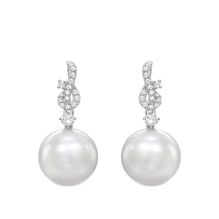 Kiki McDonough 18ct White Gold 0.25ct Diamond & Pearl Drop Earrings