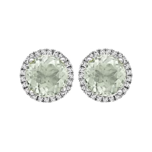 Kiki McDonough 18ct White Gold 0.19ct Diamond & Green Amethyst Earrings