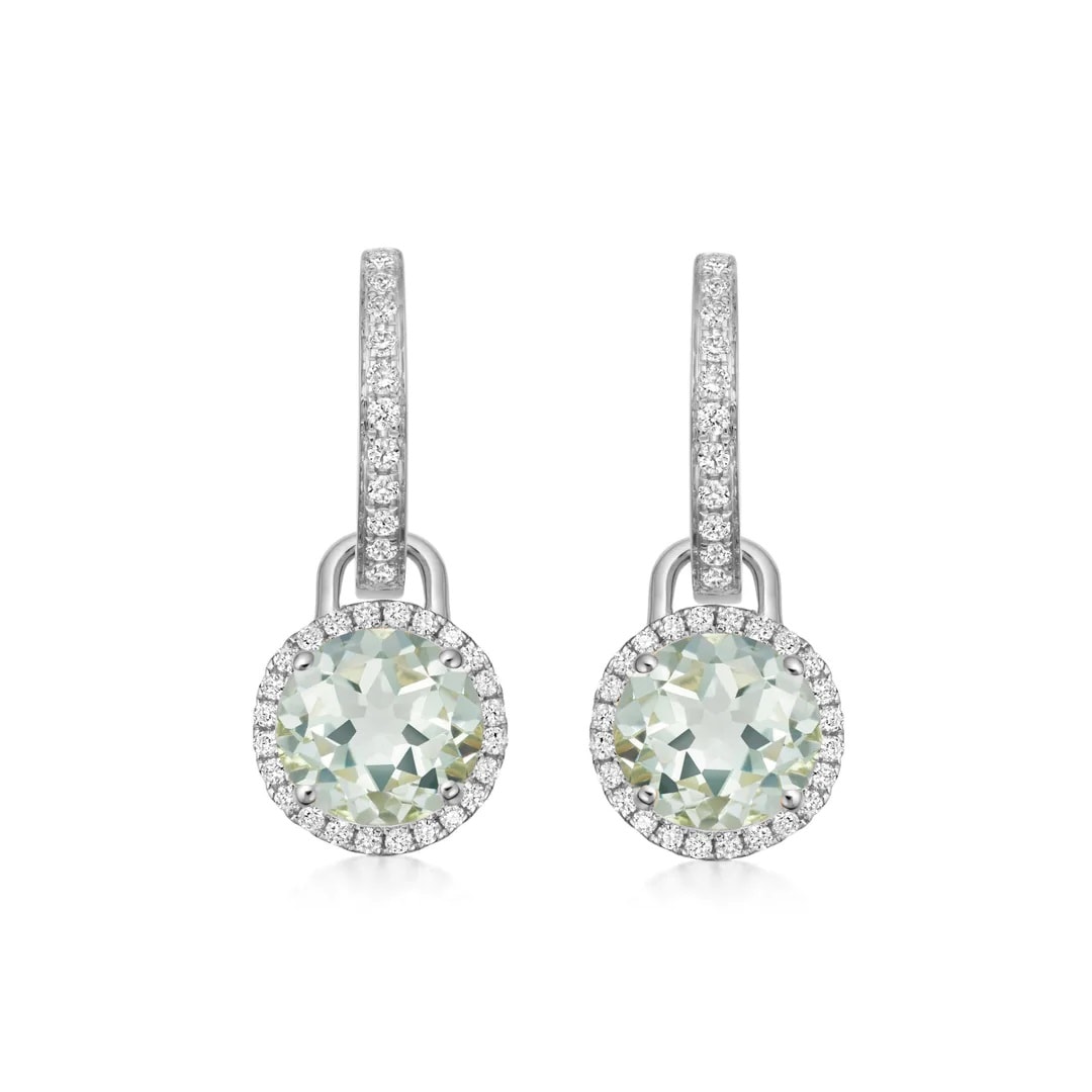 18ct White Gold 0.32ct Diamond & Green Amethyst Drop Earrings