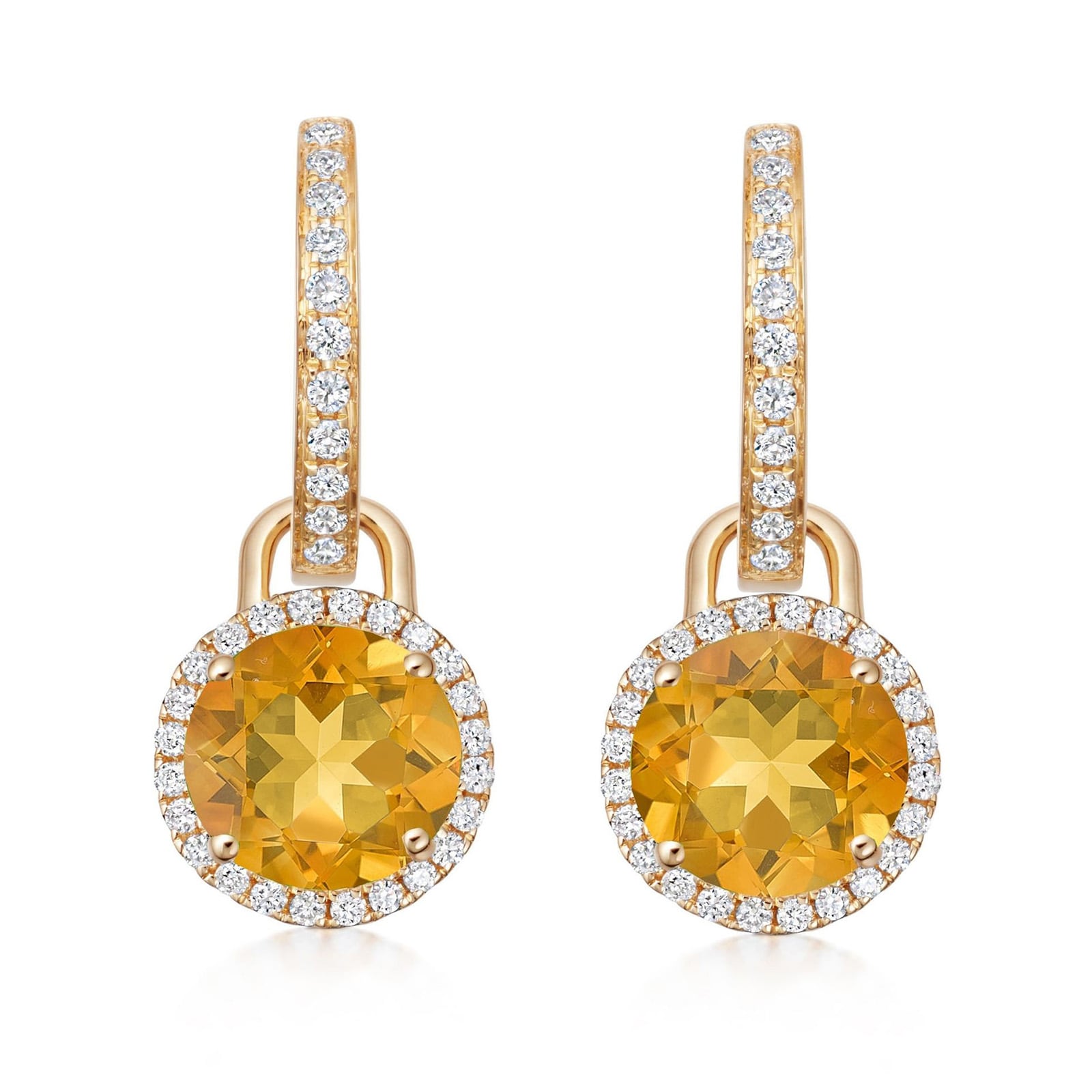 18ct Yellow Gold 0.32ct Diamond & Citrine Drop Earrings