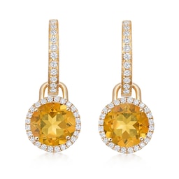 37940158 - 18ct Yellow Gold 0.32ct Diamond & Citrine Drop Earrings