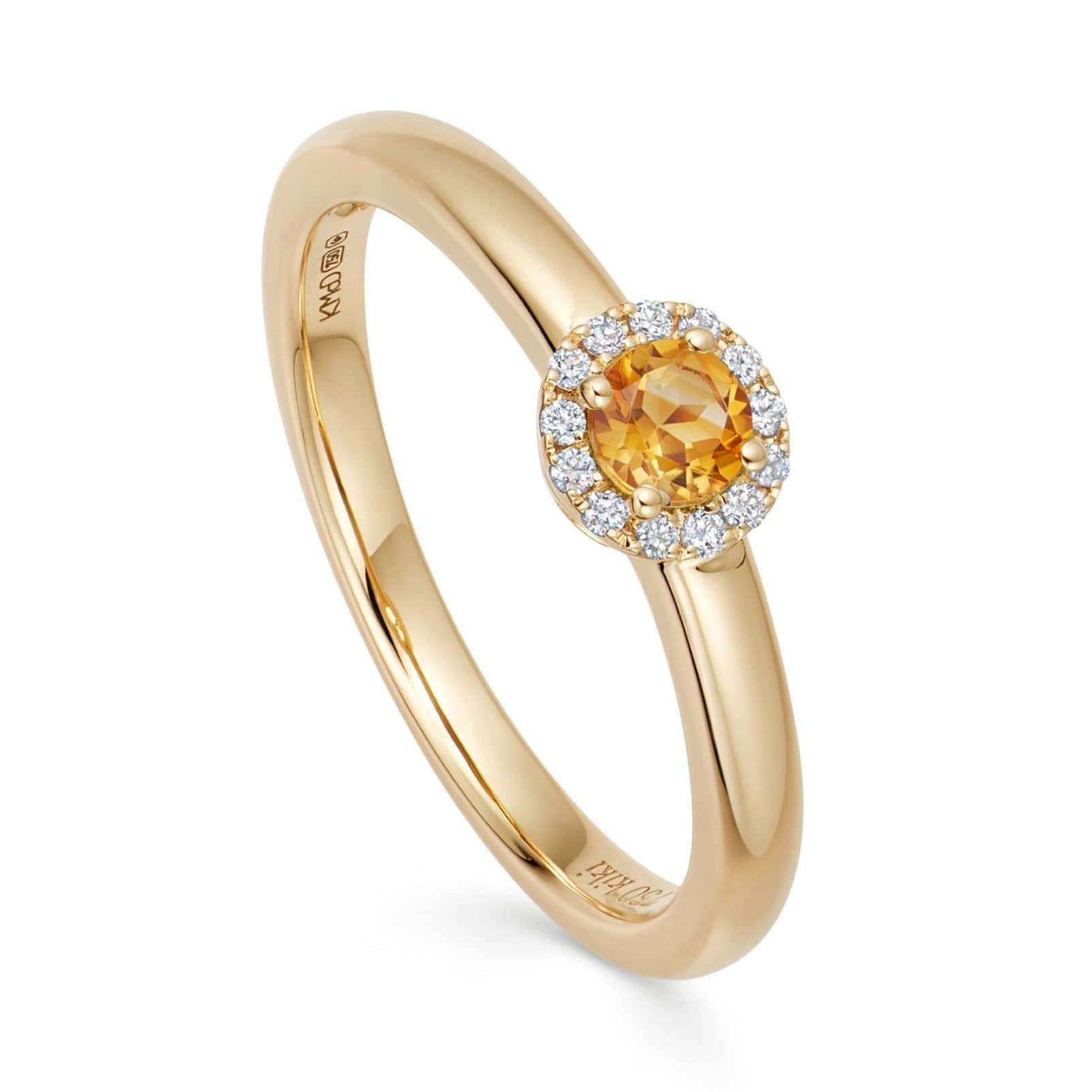 18ct Yellow Gold 0.05ct Diamond & Citrine Ring