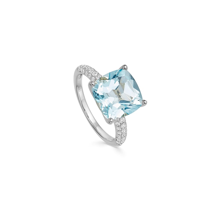Kiki McDonough Kiki Cushion 18ct White Gold Diamond & Blue Topaz Ring