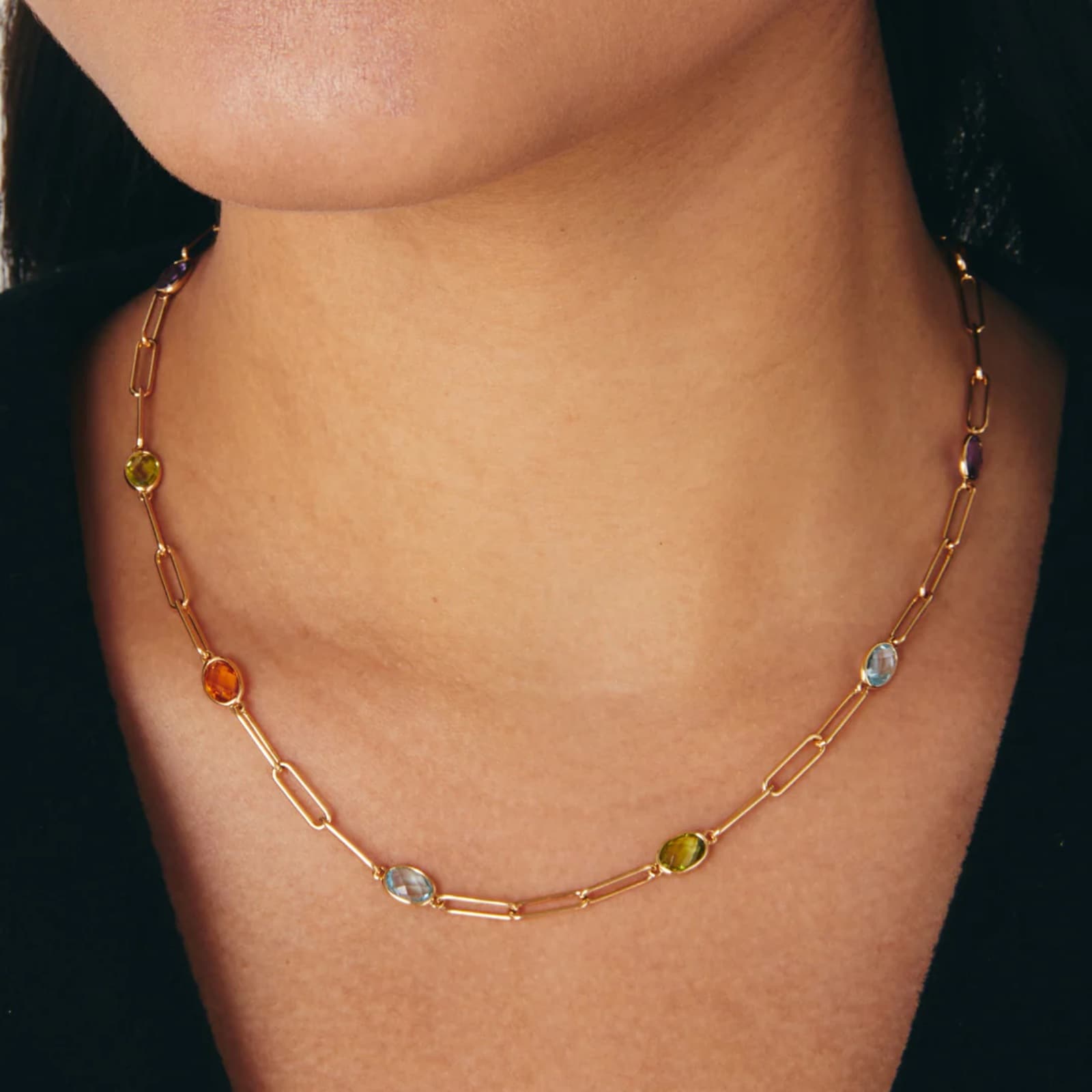 Kiki McDonough 18ct Yellow Gold Multi Gemstone Chain Necklace