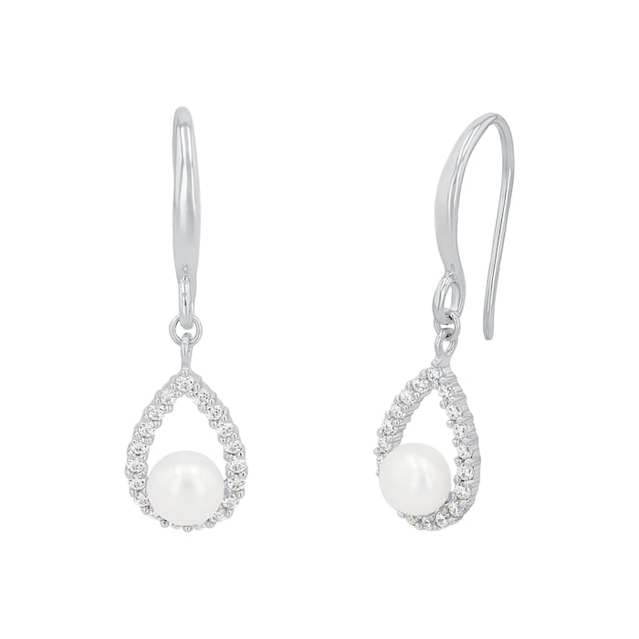 AMOR Silver Cubic Zirconia & Pearl Drop Earrings