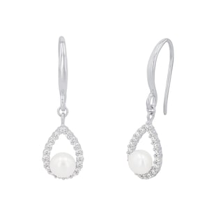AMOR Silver Cubic Zirconia & Pearl Drop Earrings
