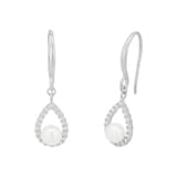 AMOR Silver Cubic Zirconia & Pearl Drop Earrings