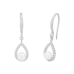 37970062 - Silver Cubic Zirconia & Pearl Drop Earrings
