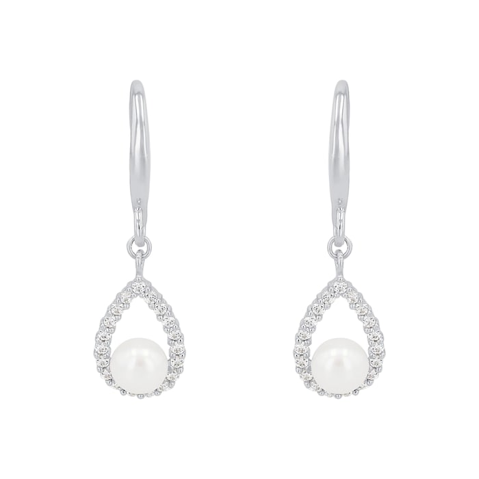 AMOR Silver Cubic Zirconia & Pearl Drop Earrings