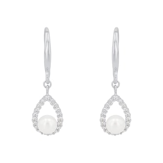 AMOR Silver Cubic Zirconia & Pearl Drop Earrings