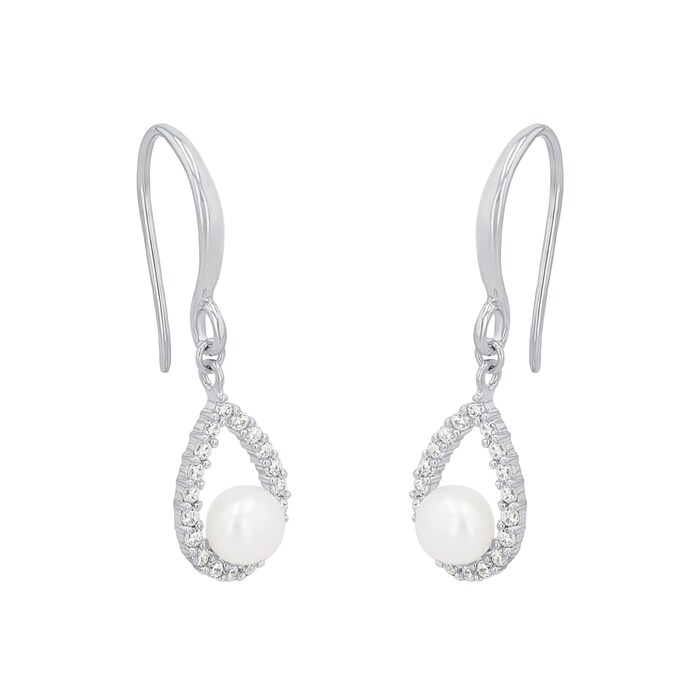 AMOR Silver Cubic Zirconia & Pearl Drop Earrings