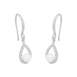 AMOR Silver Cubic Zirconia & Pearl Drop Earrings