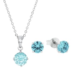 37970068 - Silver Blue Stone Pendant Necklace & Earrings Set