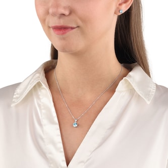 AMOR Silver Blue Stone Pendant Necklace & Earrings Set AMOR Silver Blue Stone Pendant Necklace & Earrings Set