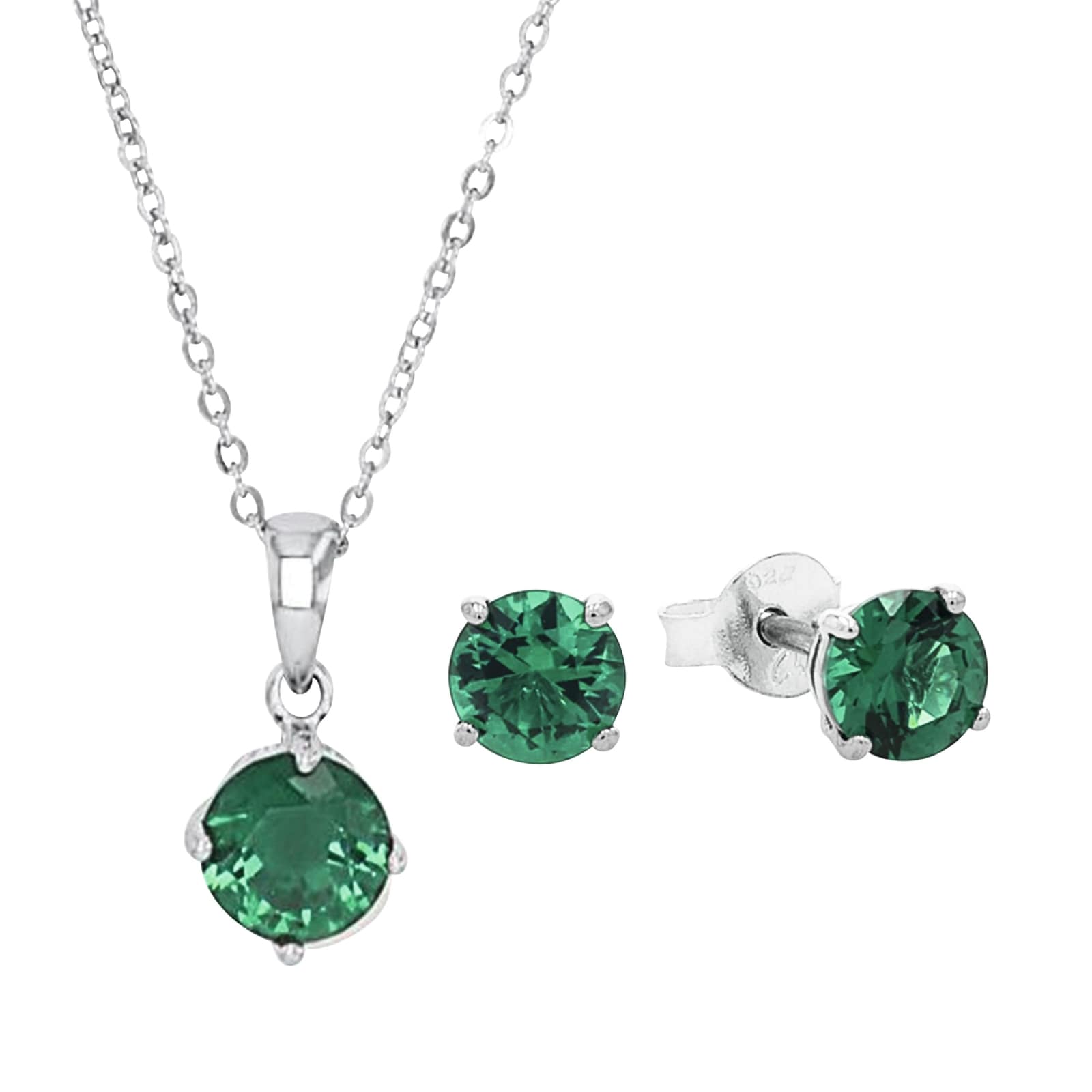 AMOR Silver Green Stone Pendant Necklace & Earrings Set AMOR Silver Green Stone Pendant Necklace & Earrings Set