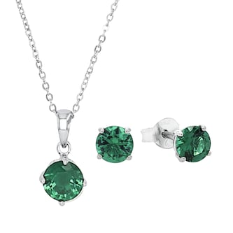 AMOR Silver Green Stone Pendant Necklace & Earrings Set AMOR Silver Green Stone Pendant Necklace & Earrings Set