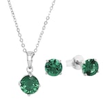 AMOR Silver Green Stone Pendant Necklace & Earrings Set