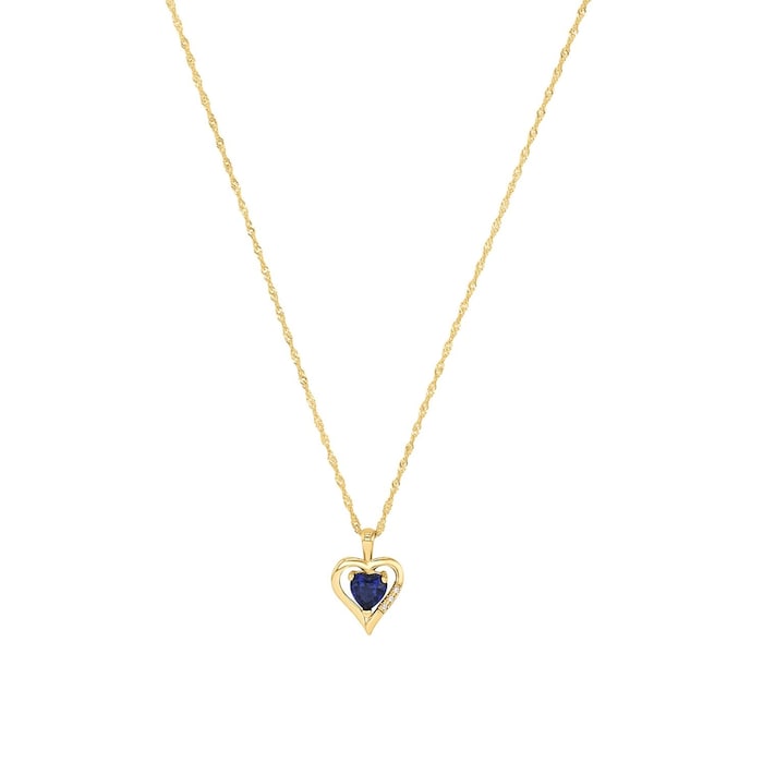 AMOR 9ct Yellow Gold Blue Stone Heart Pendant Necklace