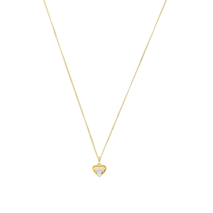 AMOR 9ct Yellow Gold Cubic Zirconia Heart Pendant Necklace
