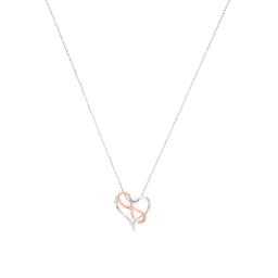 37970078 - Silver Bi Colour Heart & Infinity Pendant Necklace