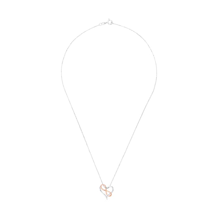 AMOR Silver Bi Colour Heart & Infinity Pendant Necklace