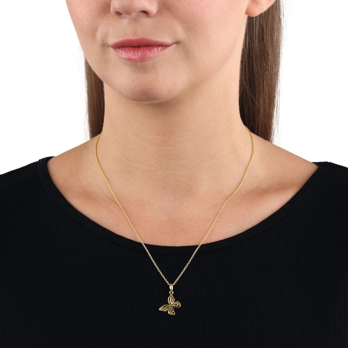 AMOR Yellow Gold Coloured Sterling Silver Butterfly Pendant Necklace