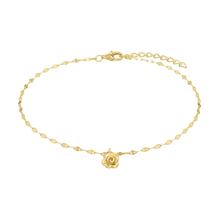 AMOR Yellow Gold Coloured Sterling Silver Flower Anklet