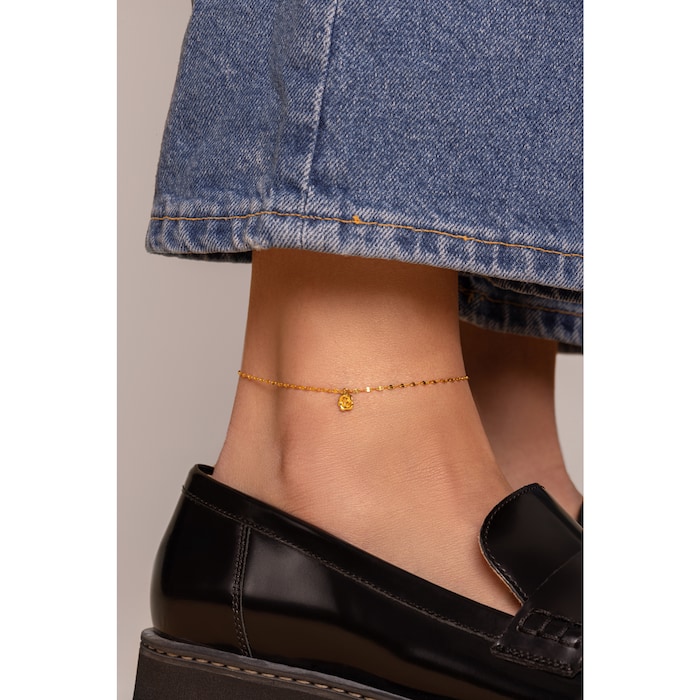 AMOR Yellow Gold Coloured Sterling Silver Flower Anklet