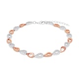 AMOR Silver Bi Colour Cubic Zirconia Figaro Chain Bracelet - 18cm