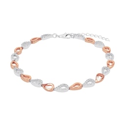 37970140 - Silver Bi Colour Cubic Zirconia Figaro Chain Bracelet - 18cm