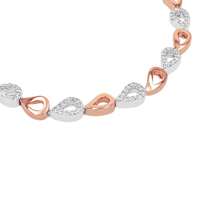 AMOR Silver Bi Colour Cubic Zirconia Figaro Chain Bracelet - 18cm