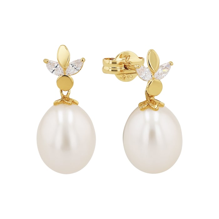 AMOR 14ct Yellow Gold Cubic Zirconia & Pearl Drop Earrings